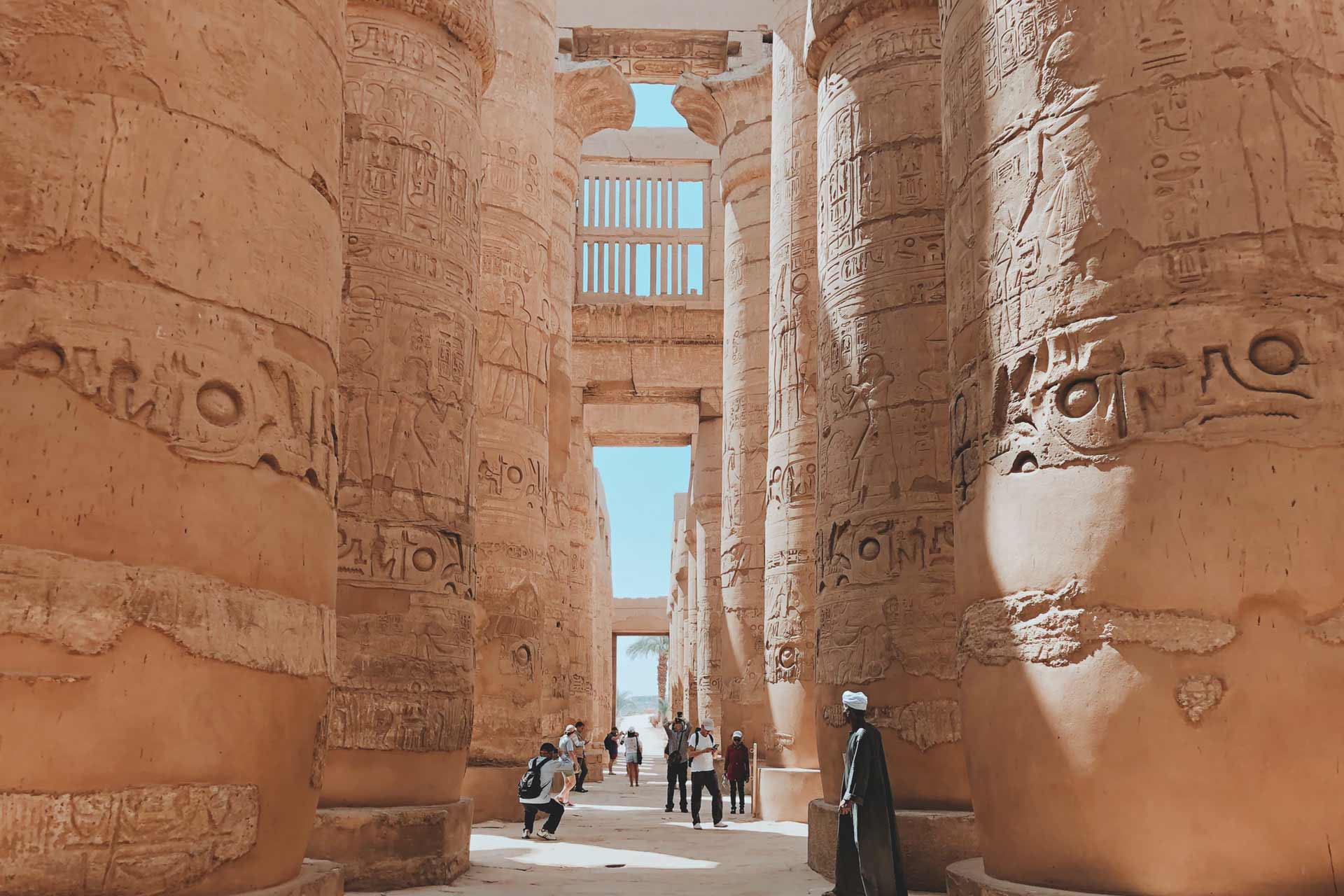 Soaring columns at Egypt's Karnak temple dwarf visitors