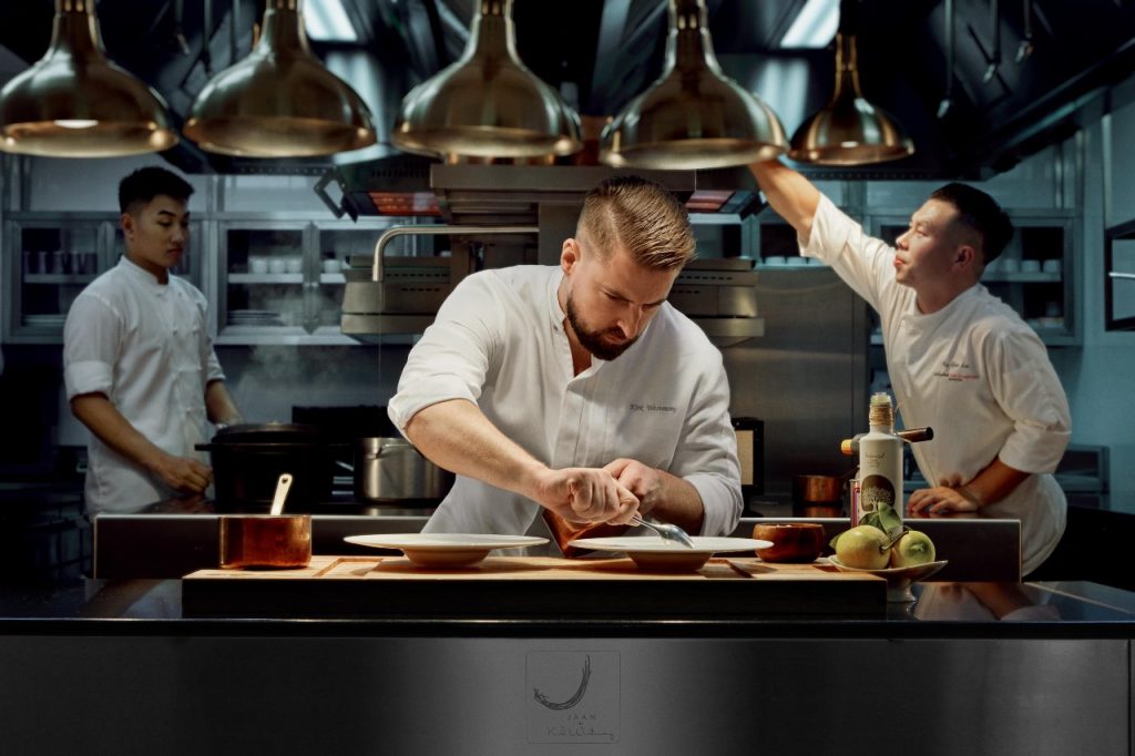 Chef Kirk Westaway of Singapore's two-Michelin-starred restaurant JAAN at work in the kitchen