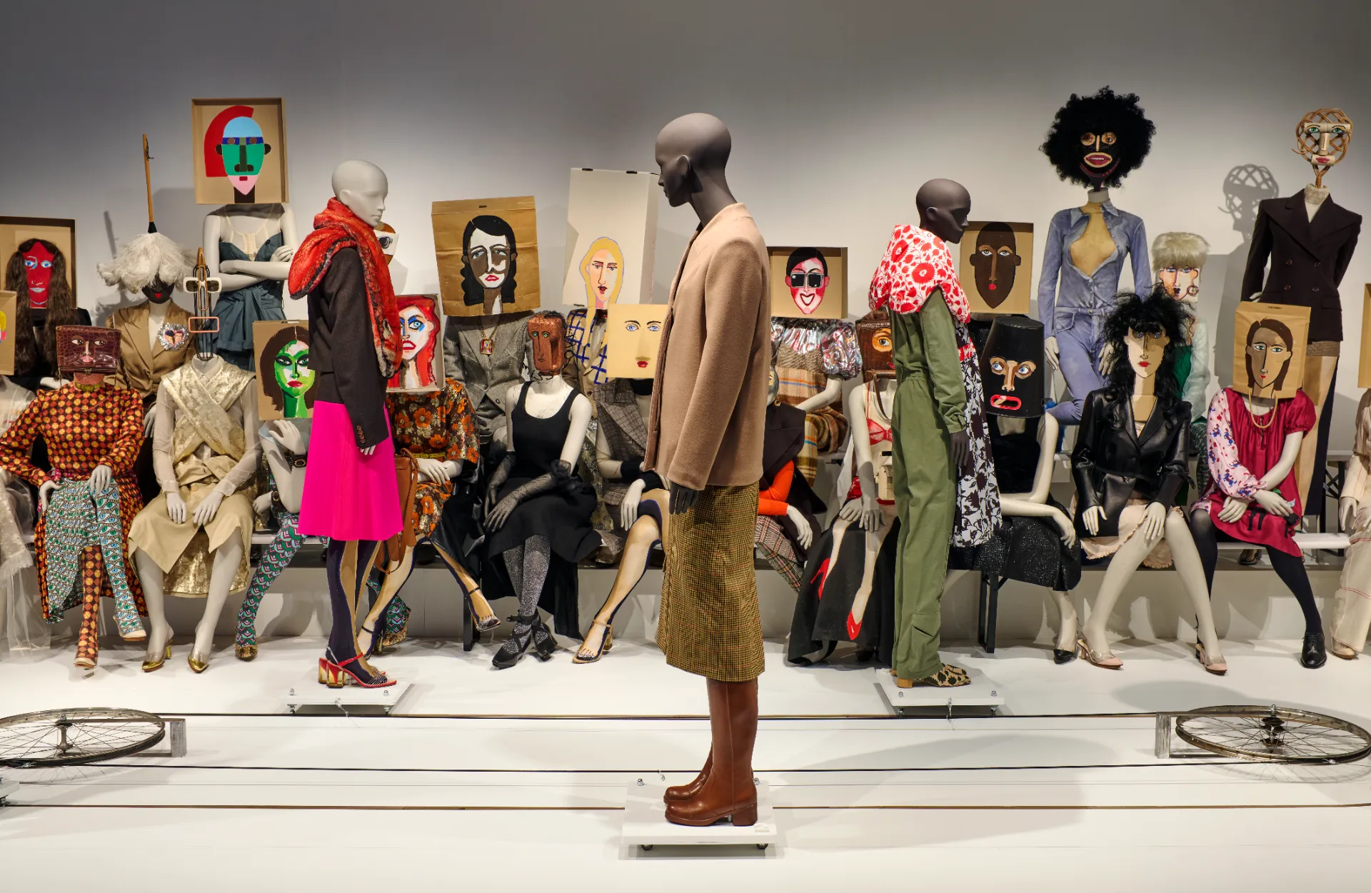 A selection of clothing displayed as part of the Antwerp Six exhibition at Antwerp's Momu museum.